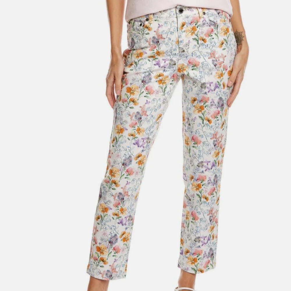 Brooks Brothers White Floral Straight-Leg Jeans